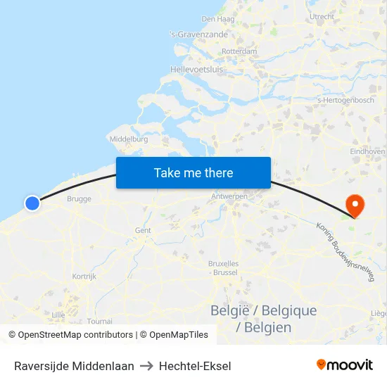 Raversijde Middenlaan to Hechtel-Eksel map