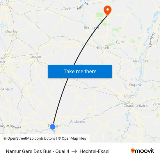Namur Gare Des Bus - Quai 4 to Hechtel-Eksel map
