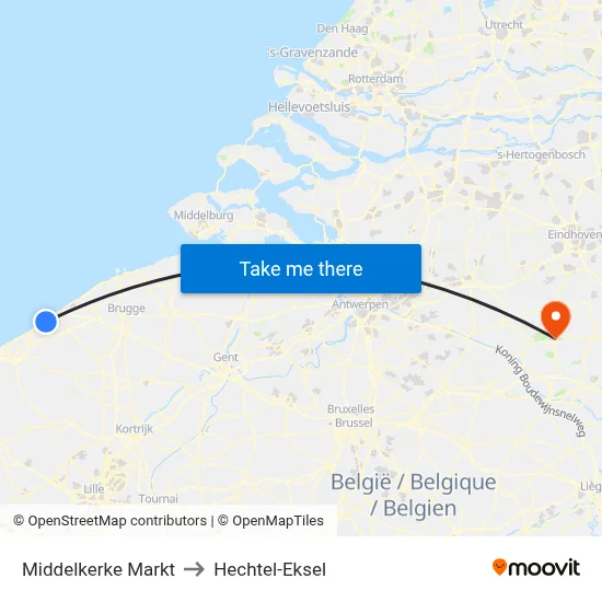 Middelkerke Markt to Hechtel-Eksel map