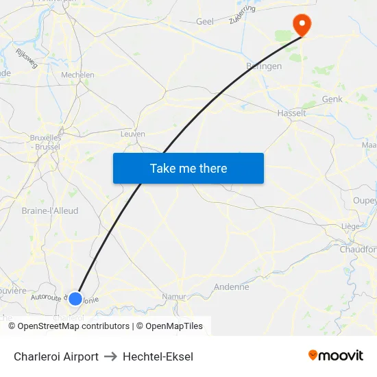 Charleroi Airport to Hechtel-Eksel map