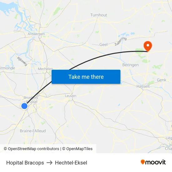 Hopital Bracops to Hechtel-Eksel map