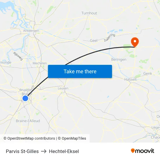 Parvis St-Gilles to Hechtel-Eksel map