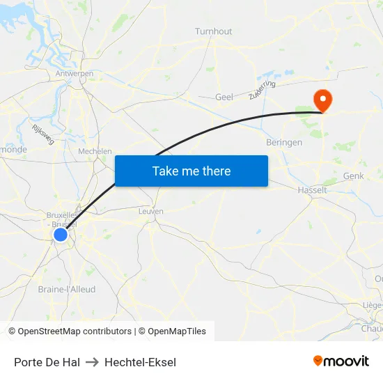 Porte De Hal to Hechtel-Eksel map