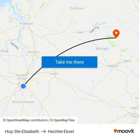 Hop.Ste-Elisabeth to Hechtel-Eksel map