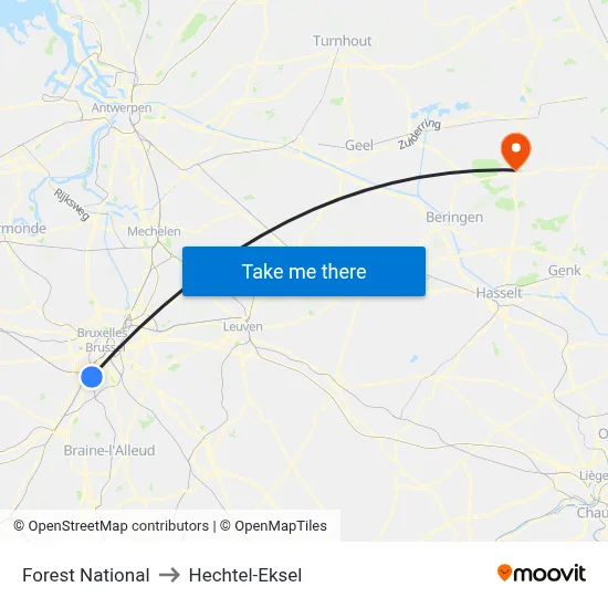 Forest National to Hechtel-Eksel map