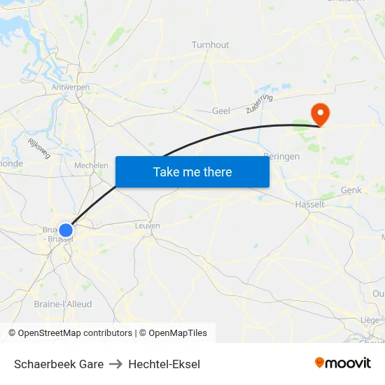Schaerbeek Gare to Hechtel-Eksel map