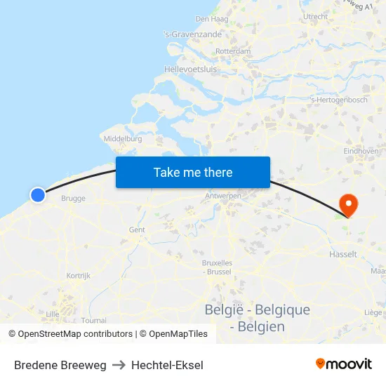 Bredene Breeweg to Hechtel-Eksel map