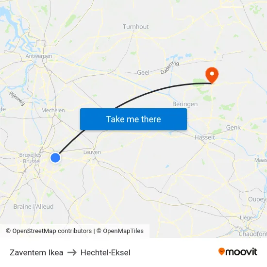 Zaventem Ikea to Hechtel-Eksel map