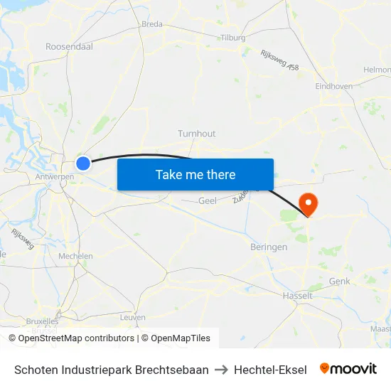 Schoten Industriepark Brechtsebaan to Hechtel-Eksel map