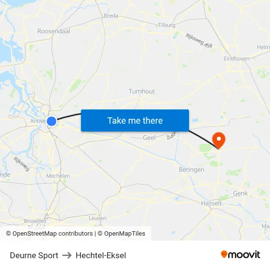 Deurne Sport to Hechtel-Eksel map