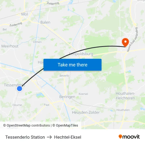 Tessenderlo Station to Hechtel-Eksel map