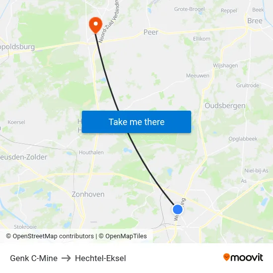 Genk C-Mine to Hechtel-Eksel map