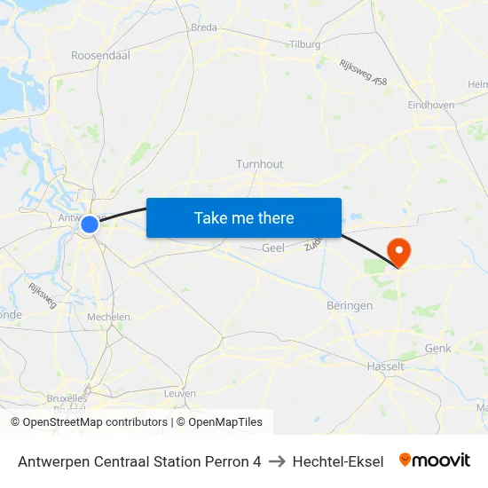 Antwerpen Centraal Station Perron 4 to Hechtel-Eksel map