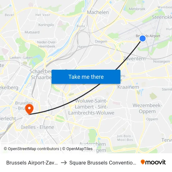 Brussels Airport-Zaventem to Square Brussels Convention Centre map