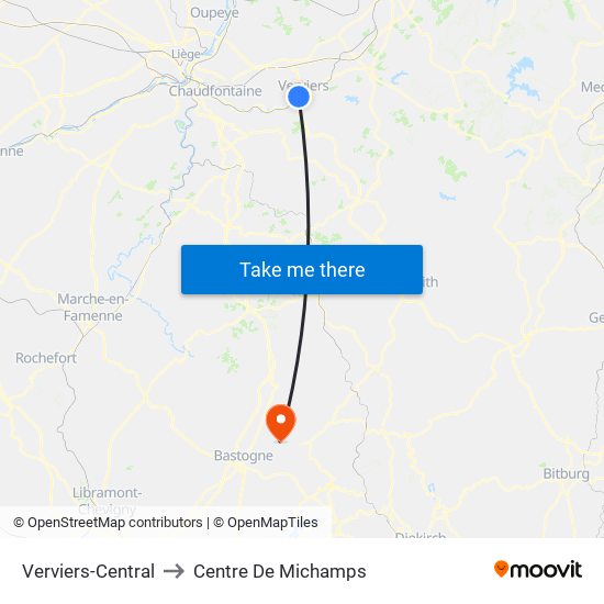Verviers-Central to Centre De Michamps map
