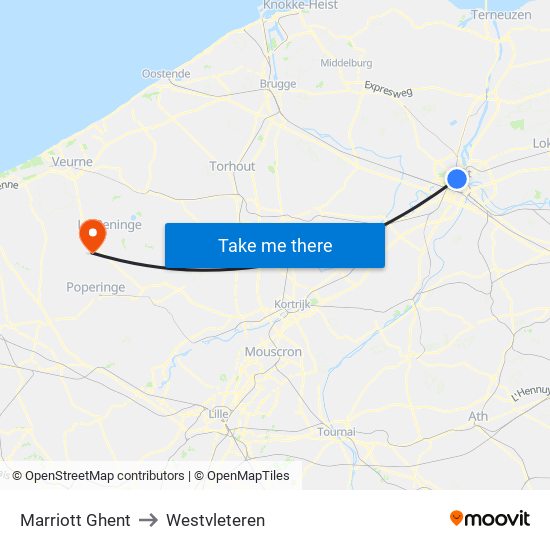 Marriott Ghent to Westvleteren map
