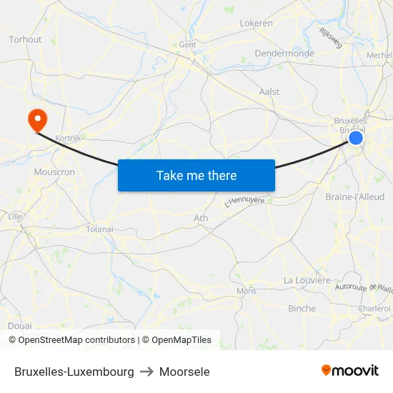 Bruxelles-Luxembourg to Moorsele map
