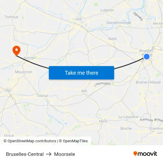 Bruxelles-Central to Moorsele map
