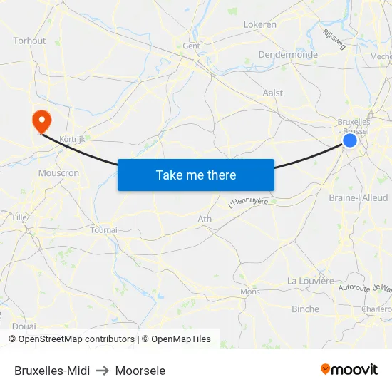 Bruxelles-Midi to Moorsele map