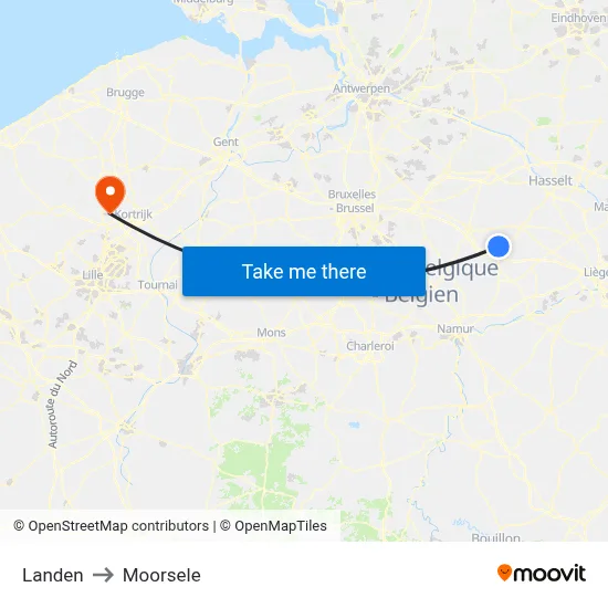 Landen to Moorsele map