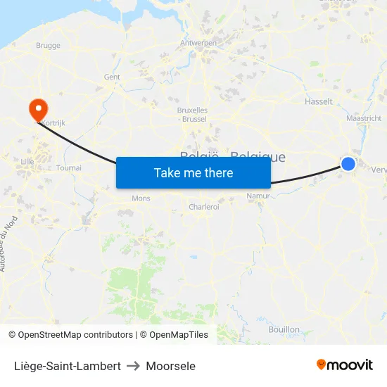 Liège-Saint-Lambert to Moorsele map