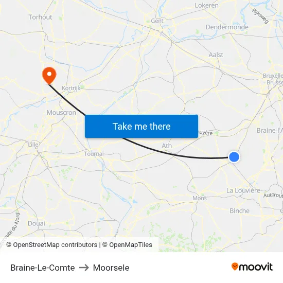 Braine-Le-Comte to Moorsele map