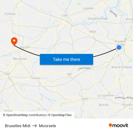 Bruxelles Midi to Moorsele map