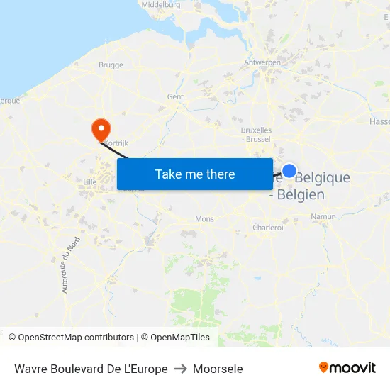 Wavre Boulevard De L'Europe to Moorsele map