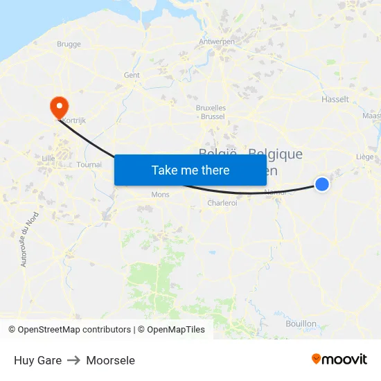 Huy Gare to Moorsele map