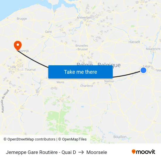 Jemeppe Bus Station - Platform D to Moorsele map