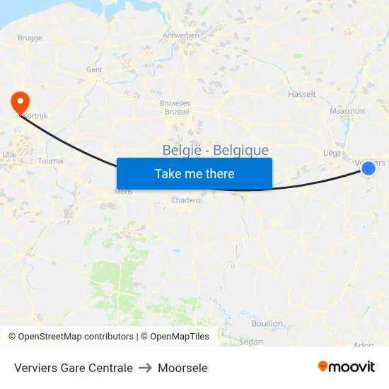 Verviers Gare Centrale to Moorsele map