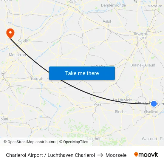 Charleroi Airport / Luchthaven Charleroi to Moorsele map