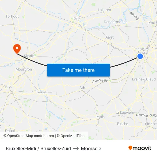 Bruxelles-Midi / Bruxelles-Zuid to Moorsele map