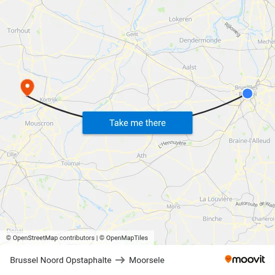Brussel Noord Opstaphalte to Moorsele map