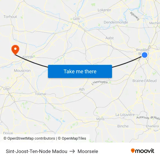 Sint-Joost-Ten-Node Madou to Moorsele map