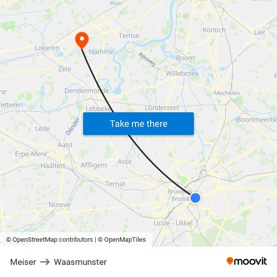 Meiser to Waasmunster map