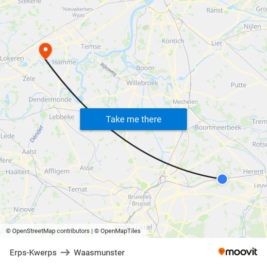 Erps-Kwerps to Waasmunster map