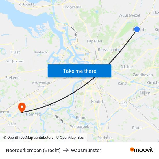 Noorderkempen (Brecht) to Waasmunster map