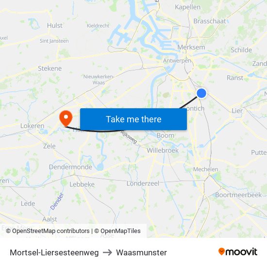 Mortsel-Liersesteenweg to Waasmunster map