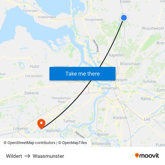 Wildert to Waasmunster map