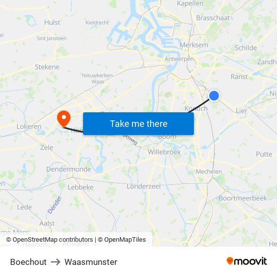 Boechout to Waasmunster map