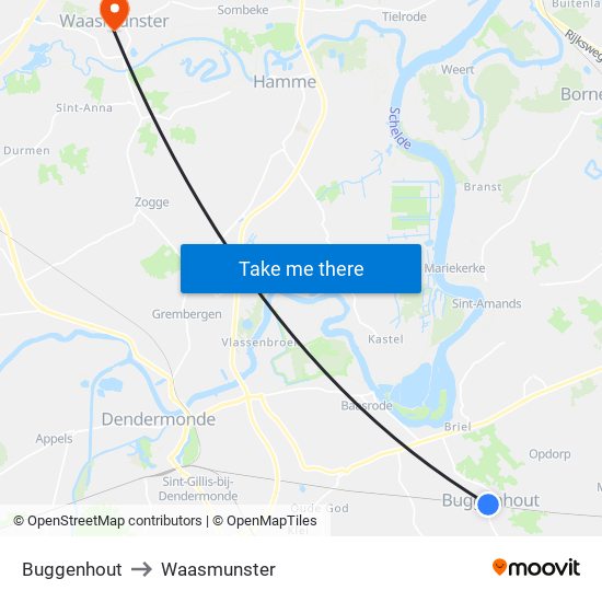Buggenhout to Waasmunster map