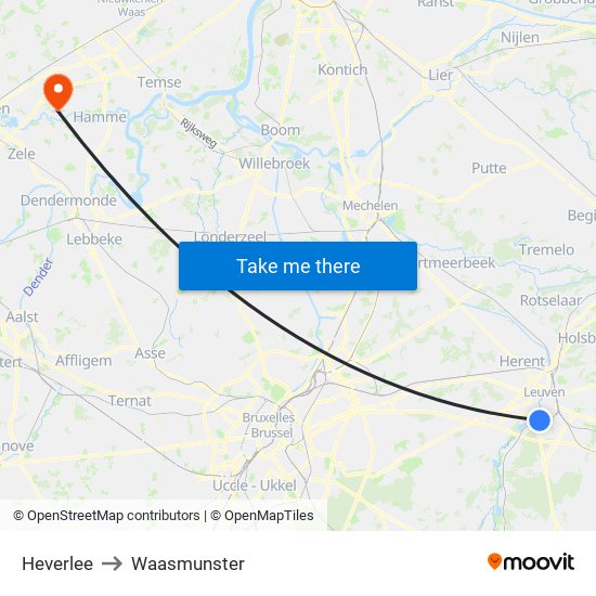 Heverlee to Waasmunster map