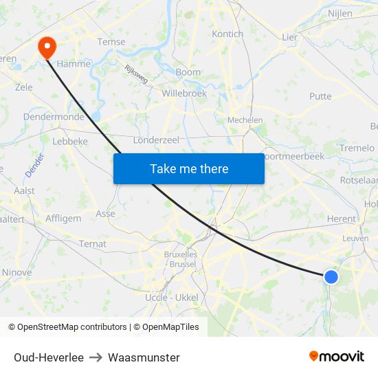 Oud-Heverlee to Waasmunster map