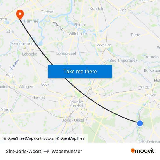 Sint-Joris-Weert to Waasmunster map