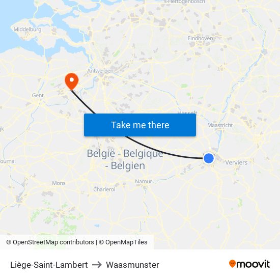 Liège-Saint-Lambert to Waasmunster map