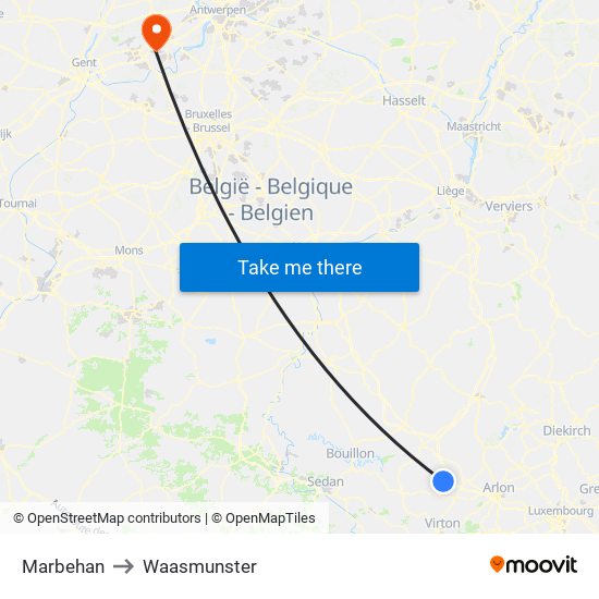 Marbehan to Waasmunster map