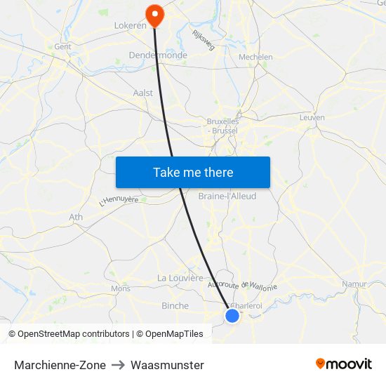 Marchienne-Zone to Waasmunster map