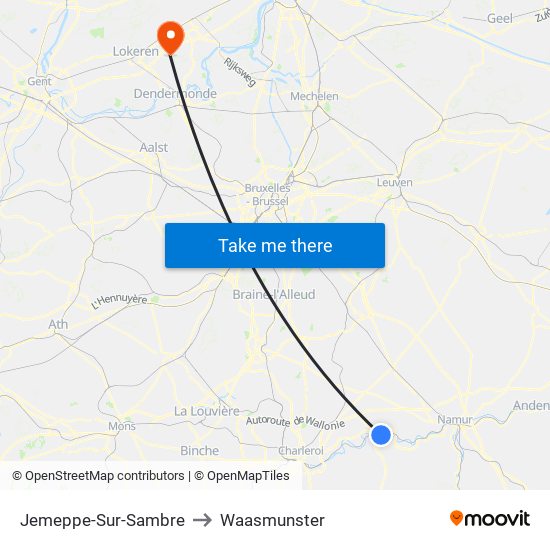 Jemeppe-Sur-Sambre to Waasmunster map