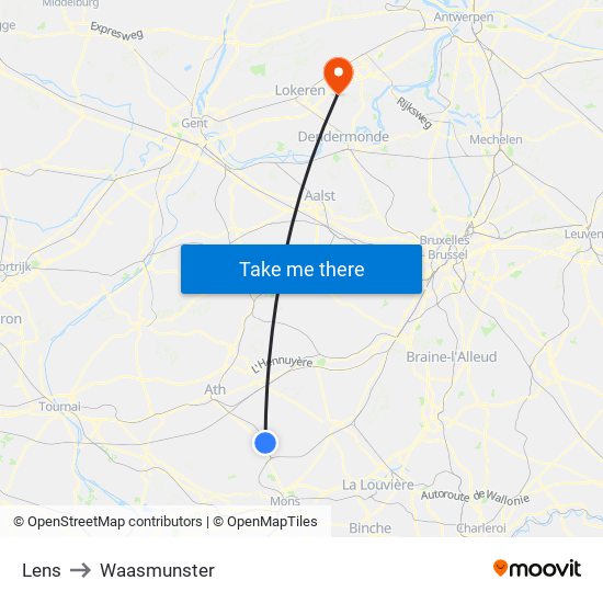Lens to Waasmunster map